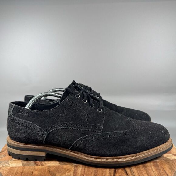 Clarks Foxwell Limit Men's Black Suede Brogue Wingtips Shoes Size 10 - Picture 1 of 8